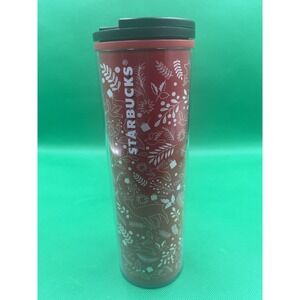 Starbucks Holiday Travel Tumbler Mug Red/White Christmas Deer, Fox, Floral 2018